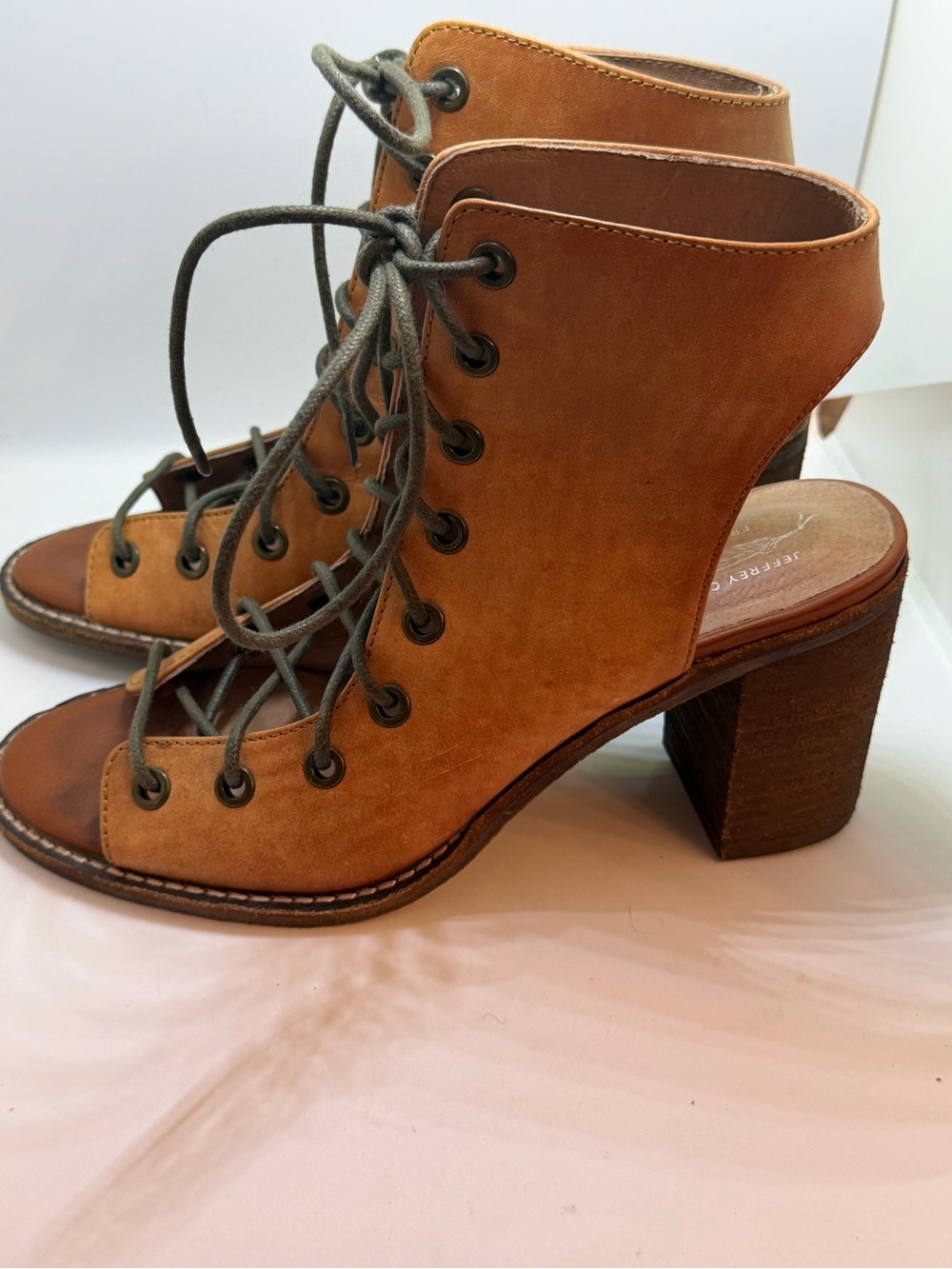 Lot of 4 Jeffrey Campbell Tan Lace-Up Open Heel Block Heel Sandal